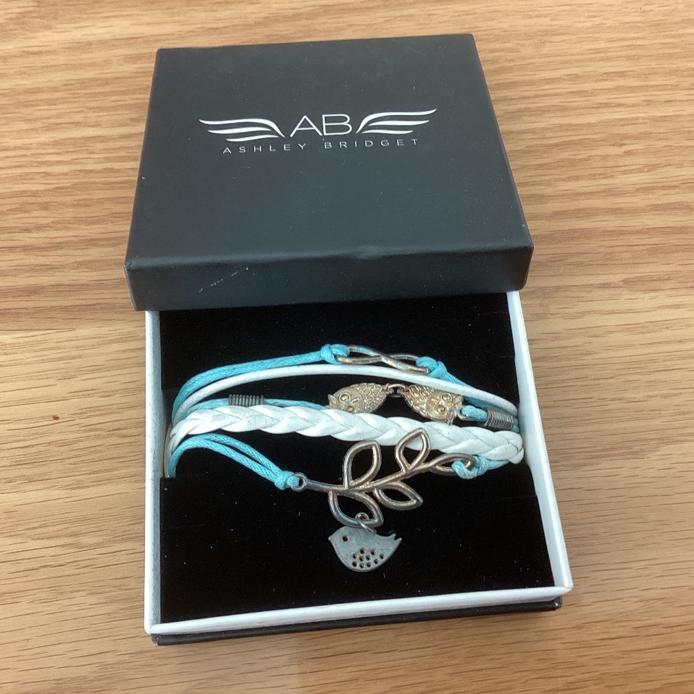 Blue & White ASHLEY BRIDGET Infinity Bracelet w/ Bird and Owl
